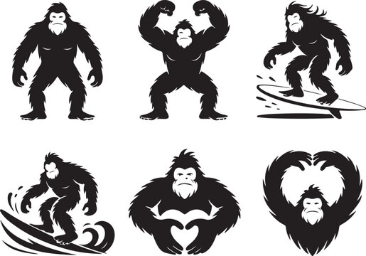 Bigfoot poses in various fun and playful stances