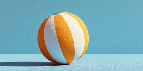 playful blue and white striped beach ball. It stands on a clean pastel aqua background