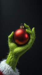 Fictional Creature Hand Texture and Red Christmas Decoration