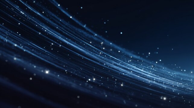 Dark indigo blue night sky background with comet like sparkling trails, creating festive motion effect, stardust backdrop