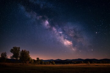 Milky way stars on a night sky spectacular view landscape. Stargazing activity on vacation. Hotel service of stargazing trip.