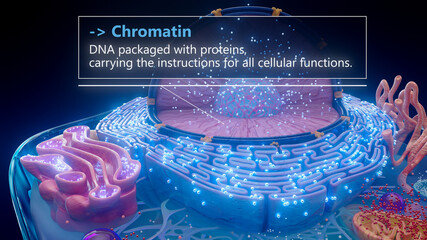 3D illustration of chromatin structure inside a cell nucleus