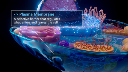 3D illustration of the plasma membrane surrounding a cell