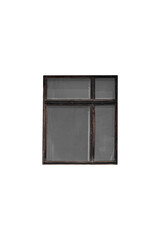 Dark wooden multi-pane window with frosted glass is isolated.