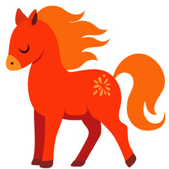 Cute Red Cartoon Horse Character. New Lunar Calendar Year Zodiac Mascot. Funny Childish Decoration Red Horse Isolated Icon. 
