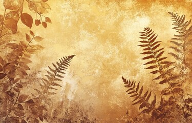 Abstract background with ferns and swirls, warm autumn tones