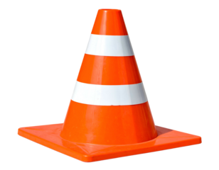 Bright orange traffic cone with white reflective bands (1)