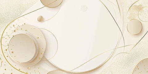 Abstract background with golden lines and round shapes on a light beige