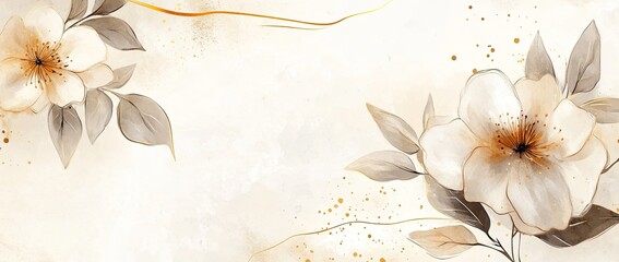 Abstract background with hand-drawn flowers and leaves in beige tones