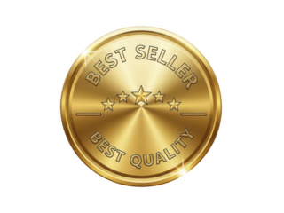 Golden best seller badge isolated on transparent background