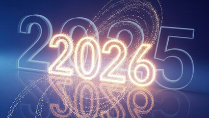 Number 2026 forming from particles replacing old year concept