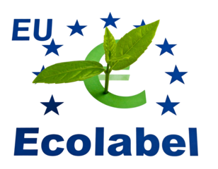 Green plant growing through euro symbol on EU stars, Ecolabel