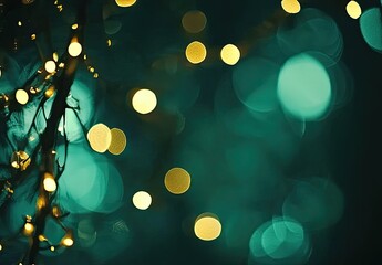 Abstract blurred green bokeh background with white circles and light effect