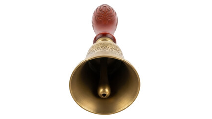 Isolated brass hand bell with wood handle to alert, celebrate, notify, or notify people