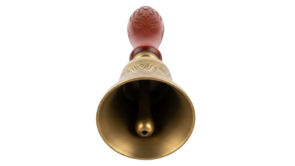 Isolated brass hand bell with wood handle to alert, celebrate, notify, or notify people