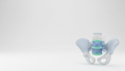 Clean semi-transparent glass rendering of human spine and pelvis bones. Concept of modern orthopedics, healthy posture, and medical art.