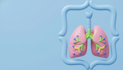 Funny and colorful 3D rendering of human lungs. Educational biology concept for children, school, and respiratory health awareness.