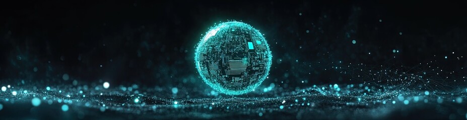 Fototapeta premium Abstract digital background with blue and green glowing elements of artificial intelligence