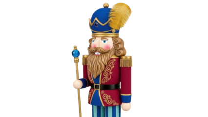 Isolated vintage nutcracker figurine of king in ornate uniform, Christmas decoration