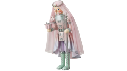 Isolated pink nutcracker doll with gift is ready for the holidays and a traditional gift