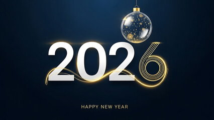 Happy new year 2026 gold text with ornament on dark blue background