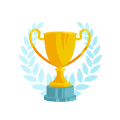 Golden trophy cup with laurel wreath