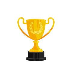 Gold winner's trophy with laurel wreath, award illustration