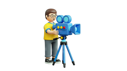 3D Cartoon Filmmaker with Camera on Tripod