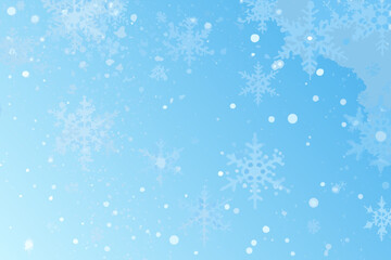 A serene light blue background with delicate white snowflakes falling gently