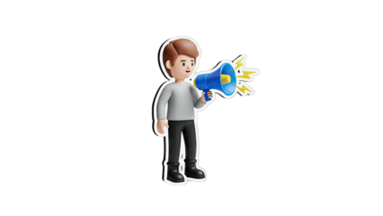 3D Cartoon Man Announcing with Megaphone on White Background