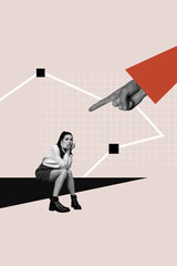 Artwork image poster 3d banner collage of puzzled businesswoman stand arrow regress inflation...