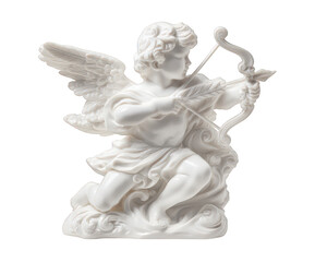 Obraz premium Romantic white cupid statue, an angel of love, aiming bow and arrow. This isolated art object represents passion, classic sculpture perfect for valentine