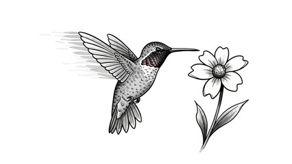 Obraz premium Hummingbird and Flower Ink Sketch Wildlife Nature Design Element