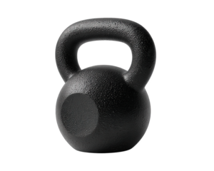 Black cast iron kettlebell, heavy weight for strength training and fitness workout. Isolated athletic equipment representing power and intense exercise for bodybuilding