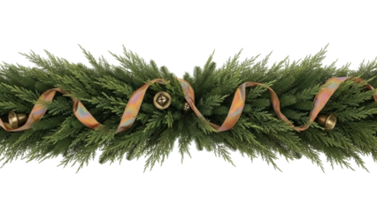 Isolated Christmas garland decoration with jingle bells and ribbon for winter holiday season
