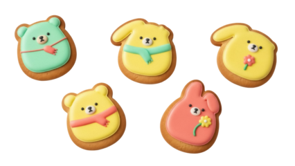 Isolated Teddy Bear Cookies in pastel colors a delightful assortment of cute decorated treats