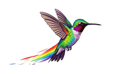 Obraz premium Rainbow Hummingbird in Flight with Colorful Wings and Tail Illustration
