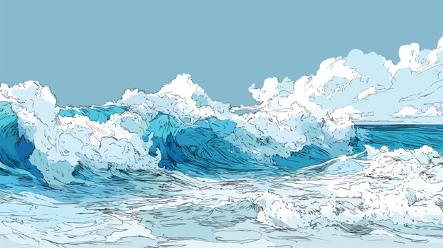 Dynamic Waves Crashing Shore Vector Illustration