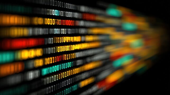 Colorful digital data streams flow across a global network with binary code, representing big data, AI, analytics, cloud processing, and futuristic te - Powered by Adobe