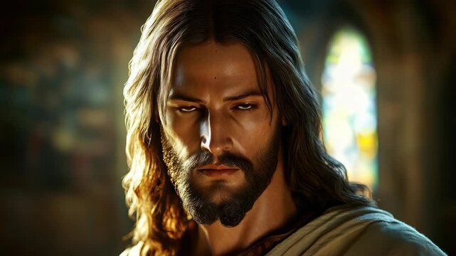 A fictional portrayal of Jesus Christ as depicted in a film production.