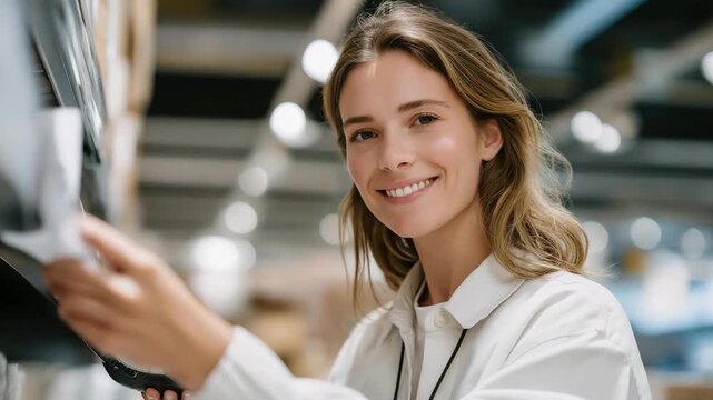 A retail store supervisor restocking shelves alongside employees, scanning barcodes with a handheld device while mentoring new staff &mdash; hands-on leadership, customer-focused retail operations, and