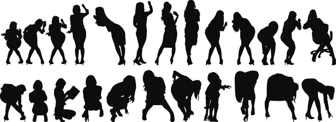 ビジネスウーマンのシルエットイラストセット