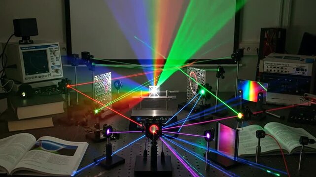 Colorful laser experiments showcasing light diffraction effects