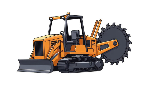 Heavy duty industrial trencher machine with large cutting wheel.