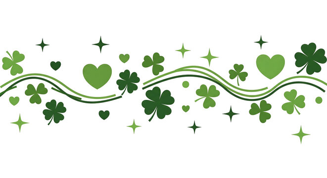 Green shamrock and heart pattern border design for st. patrick's day celebration isolated on transparent background