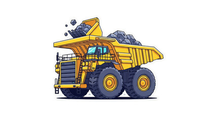 Massive Yellow Dump Truck Hauling Coal in Mining Operation.