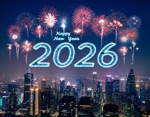 Happy New Year 2026 Fireworks Skyline