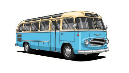 Vintage Blue and Cream Bus Illustration on White Background.