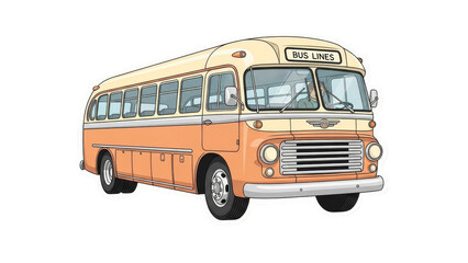 Vintage Orange Bus Illustration on White Background.