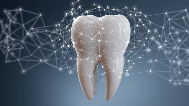 Dental Health Innovation concept ,Healthy tooth enamel and oral health with dental care network connection technology innovation for strong smile - Powered by Adobe